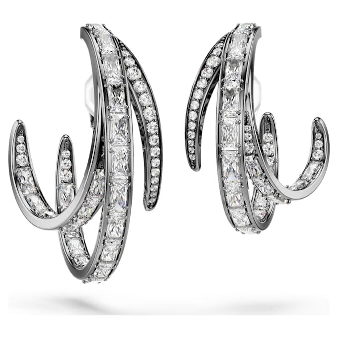 Juego de 3 pendientes tipo «ear cuff» de la Colección Viena: Pluma, blanco, chapado en rutenio Juego de 3 pendientes tipo «ear cuff» de la Colección Viena: Pluma, blanco, chapado en rutenio