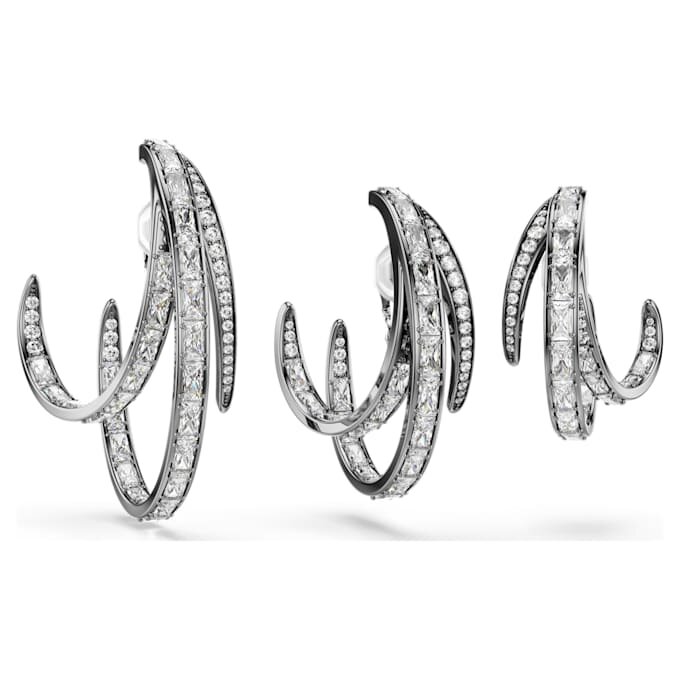 Juego de 3 pendientes tipo «ear cuff» de la Colección Viena: Pluma, blanco, chapado en rutenio Juego de 3 pendientes tipo «ear cuff» de la Colección Viena: Pluma, blanco, chapado en rutenio