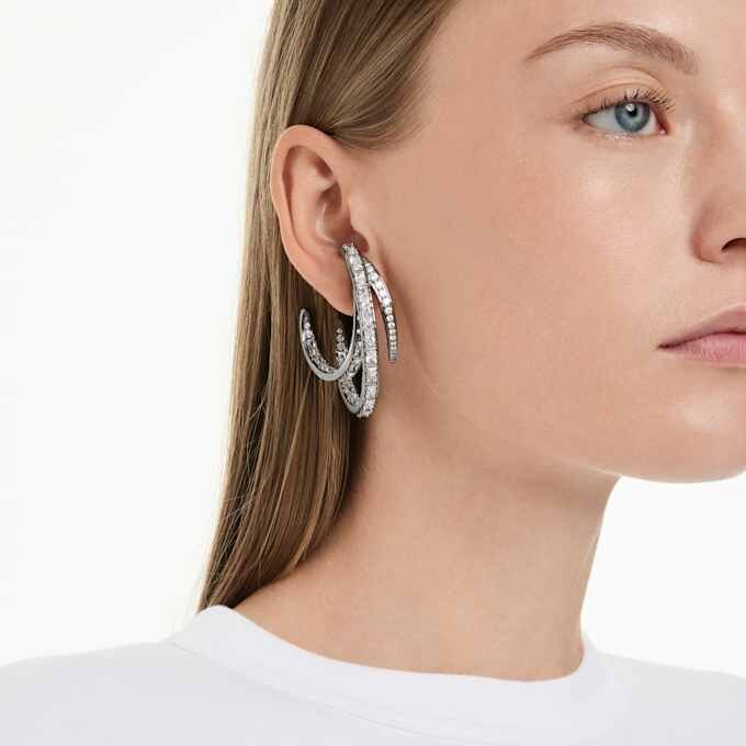Juego de 3 pendientes tipo «ear cuff» de la Colección Viena: Pluma, blanco, chapado en rutenio Juego de 3 pendientes tipo «ear cuff» de la Colección Viena: Pluma, blanco, chapado en rutenio