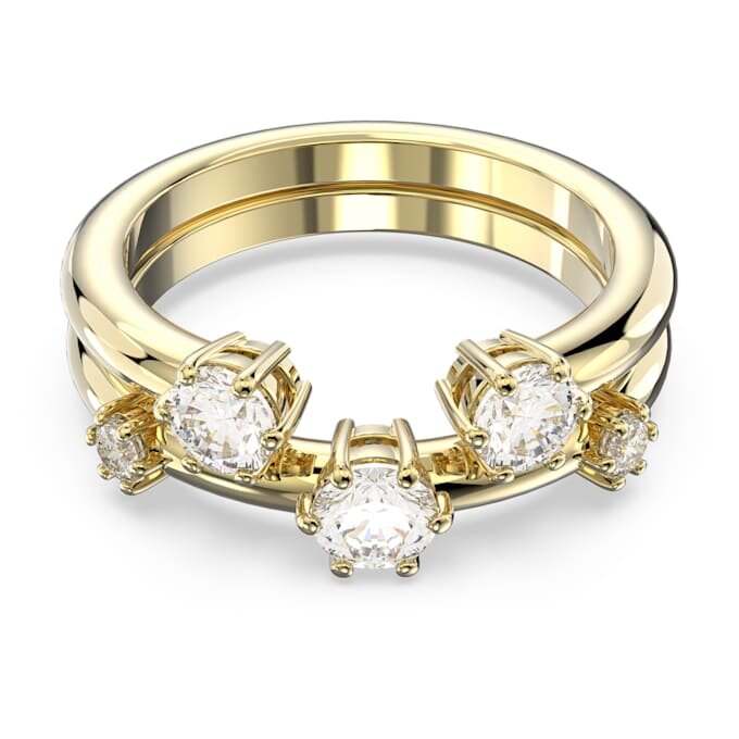 Juego de anillos Constella (2), corte redondo, blanco, chapado en tono dorado Juego de anillos Constella (2), corte redondo, blanco, chapado en tono dorado