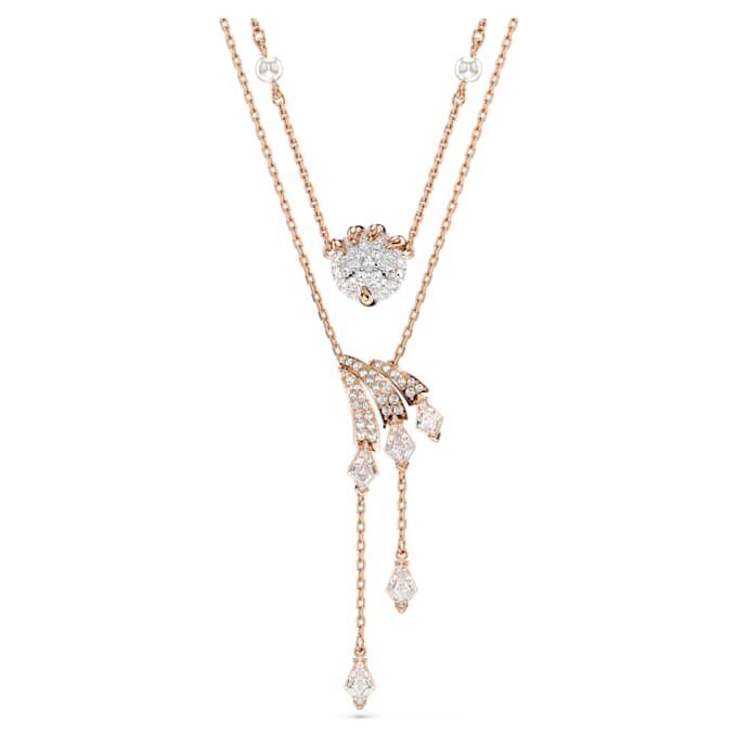 Juego de collares Dragón y Fénix (2), perla de cristal, garra de dragón, blanco, chapado en tono oro rosa Juego de collares Dragón y Fénix (2), perla de cristal, garra de dragón, blanco, chapado en tono oro rosa