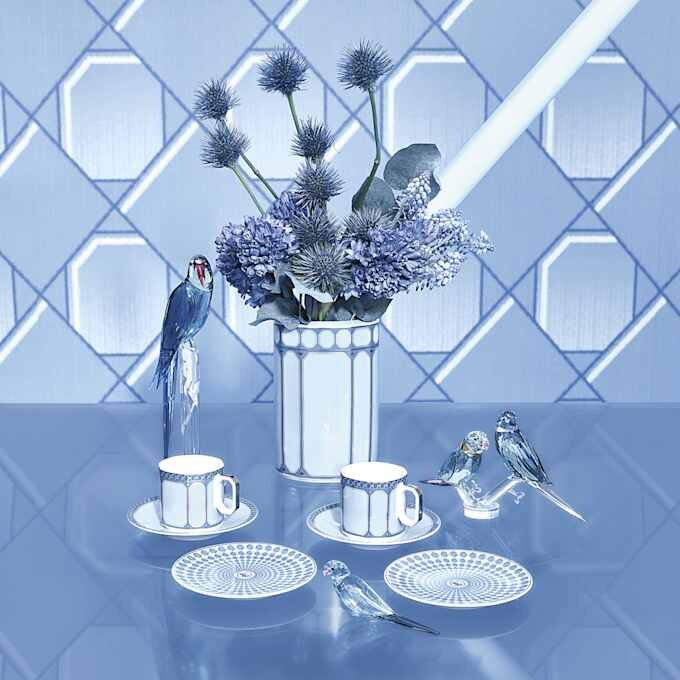 Taza de espresso con platillo Signum, de porcelana, azul Taza de espresso con platillo Signum, de porcelana, azul