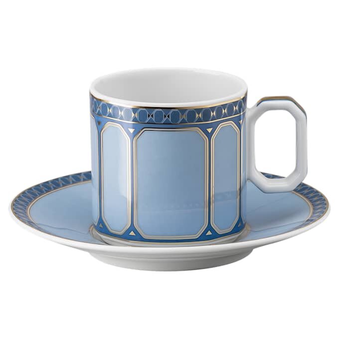 Taza de espresso con platillo Signum, de porcelana, azul Taza de espresso con platillo Signum, de porcelana, azul