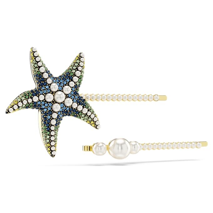 Juego de horquillas Idyllia (2), perlas de cristal, estrella de mar, multicolor, chapado en tono dorado Juego de horquillas Idyllia (2), perlas de cristal, estrella de mar, multicolor, chapado en tono dorado