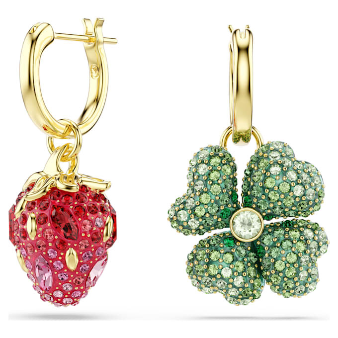 Juego de pendientes colgantes Idyllia (3), mariquita, trébol, fresa, multicolor, chapado en tono dorado Juego de pendientes colgantes Idyllia (3), mariquita, trébol, fresa, multicolor, chapado en tono dorado