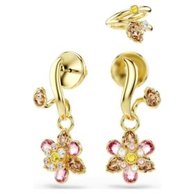 Juego de pendientes Idyllia (3), cortes mixtos, flor, multicolor, chapado en tono dorado