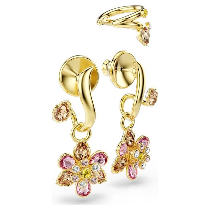 Juego de pendientes Idyllia (3), cortes mixtos, flor, multicolor, chapado en tono dorado Juego de pendientes Idyllia (3), cortes mixtos, flor, multicolor, chapado en tono dorado