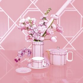 Taza de té Signum con platillo, de porcelana, rosa