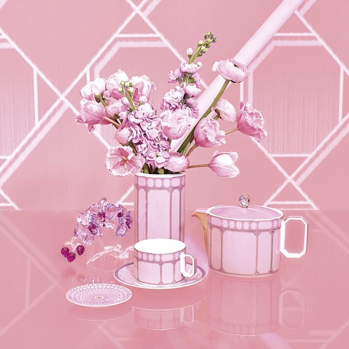 Taza de té Signum con platillo, de porcelana, rosa Taza de té Signum con platillo, de porcelana, rosa