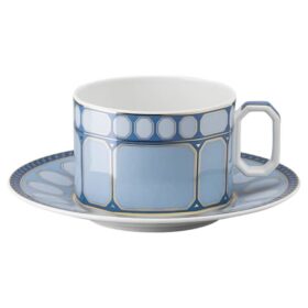 Taza de té con platillo Signum, de porcelana, azul