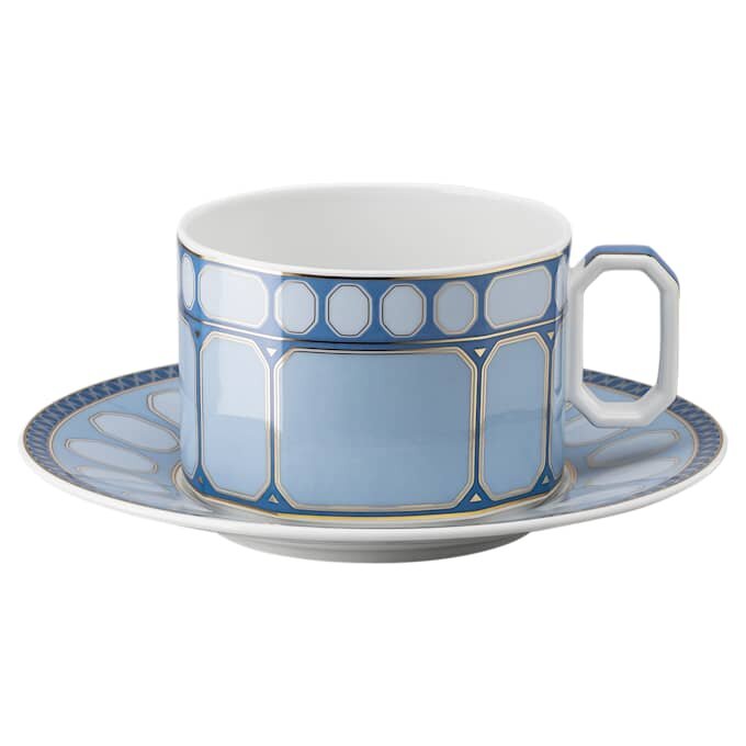 Taza de té con platillo Signum, de porcelana, azul Taza de té con platillo Signum, de porcelana, azul