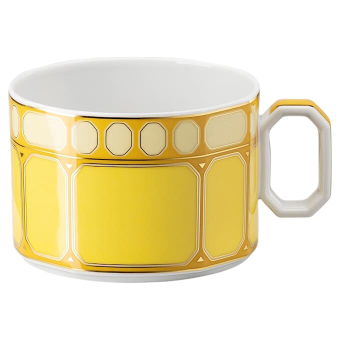 Taza de té con platillo Signum de porcelana, amarilla Taza de té con platillo Signum de porcelana, amarilla