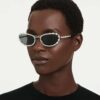 Lentes de sol de forma ovalada, 2 en 1 con clip, Sk7044, tono plateado Lentes de sol de forma ovalada, 2 en 1 con clip, Sk7044, tono plateado
