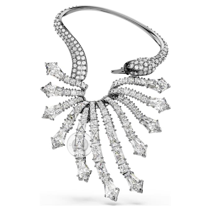 Pendiente tipo «ear cuff» de la Colección Viena: Cisne, blanco, chapado en rutenio Pendiente tipo «ear cuff» de la Colección Viena: Cisne, blanco, chapado en rutenio