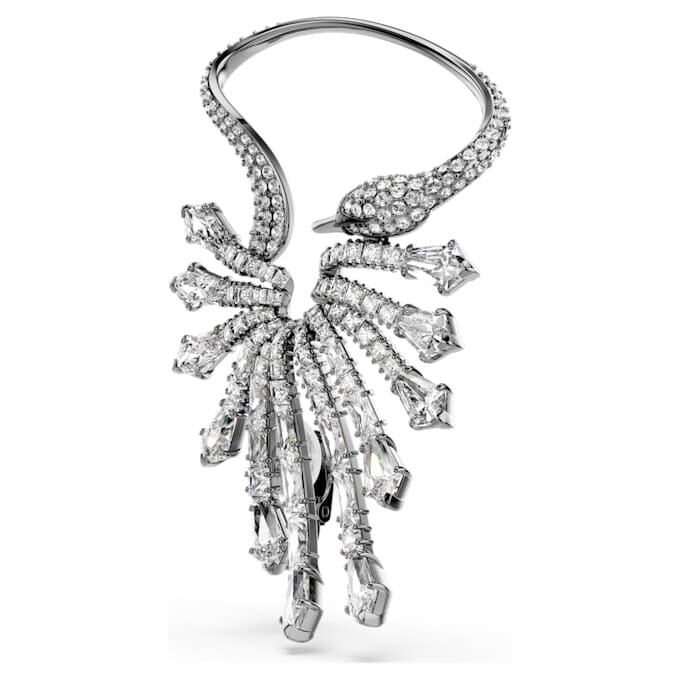 Pendiente tipo «ear cuff» de la Colección Viena: Cisne, blanco, chapado en rutenio Pendiente tipo «ear cuff» de la Colección Viena: Cisne, blanco, chapado en rutenio