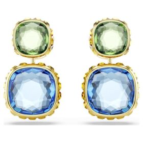 Pendientes Chroma Drop con corte cojín, multicolores, chapados en tono dorado