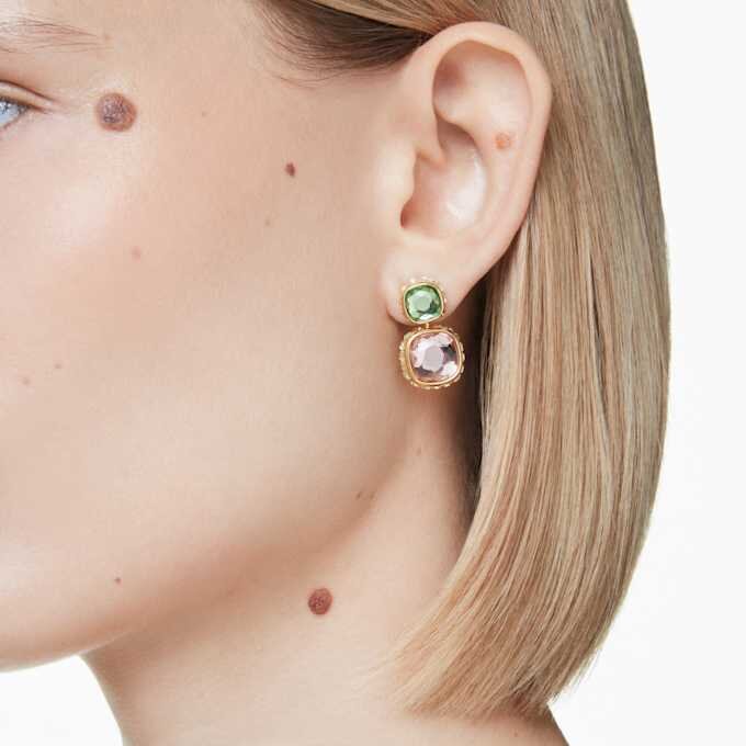 Pendientes Chroma Drop con corte cojín, multicolores, chapados en tono dorado Pendientes Chroma Drop con corte cojín, multicolores, chapados en tono dorado