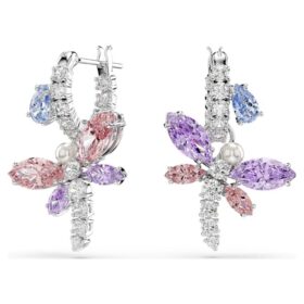 Pendientes colgantes Ariana Grande X Swarovski con cortes mixtos, libélula, multicolor, chapados en rodio