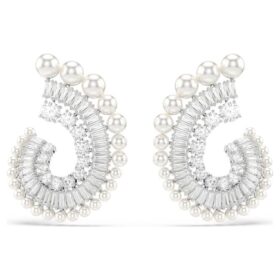 Pendientes colgantes Ariana Grande X Swarovski con perla de cristal, cortes mixtos, blancos, chapados en rodio