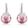 Pendientes colgantes Bella V de corte redondo, rosa, chapados en rodio