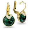 Pendientes colgantes Bella V de corte redondo, verdes, chapados en tono dorado