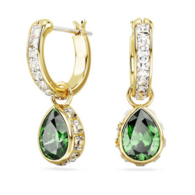 Pendientes colgantes Chroma con corte de pera, verdes, chapados en tono dorado