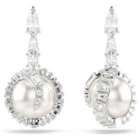 Pendientes colgantes con forma de serpiente, perla de cristal, cortes mixtos, Año de la Serpiente, blanco, chapado en rodio