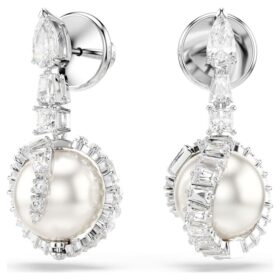 Pendientes colgantes con forma de serpiente, perla de cristal, cortes mixtos, Año de la Serpiente, blanco, chapado en rodio