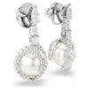 Pendientes colgantes con forma de serpiente, perla de cristal, cortes mixtos, Año de la Serpiente, blanco, chapado en rodio
