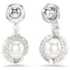 Pendientes colgantes con forma de serpiente, perla de cristal, cortes mixtos, Año de la Serpiente, blanco, chapado en rodio