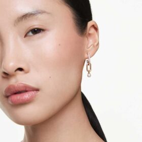 Pendientes colgantes Constella con perla de cristal, corte redondo, blancos, chapados en tono oro rosa