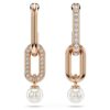 Pendientes colgantes Constella con perla de cristal, corte redondo, blancos, chapados en tono oro rosa Pendientes colgantes Constella con perla de cristal, corte redondo, blancos, chapados en tono oro rosa