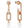 Pendientes colgantes Constella con perla de cristal, corte redondo, blancos, chapados en tono oro rosa Pendientes colgantes Constella con perla de cristal, corte redondo, blancos, chapados en tono oro rosa