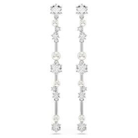 Pendientes colgantes Constella con perlas de cristal, cortes redondos, blancos, chapados en rodio