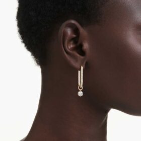 Pendientes colgantes Constella de corte redondo, blancos, chapados en tono dorado
