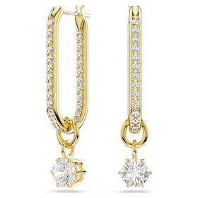 Pendientes colgantes Constella de corte redondo, blancos, chapados en tono dorado