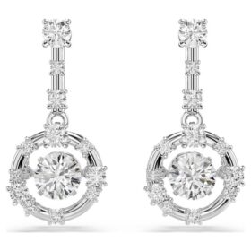 Pendientes colgantes Constella de corte redondo, piedra danzante, blancos, chapados en rodio