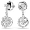Pendientes colgantes Constella de corte redondo, piedra danzante, blancos, chapados en rodio