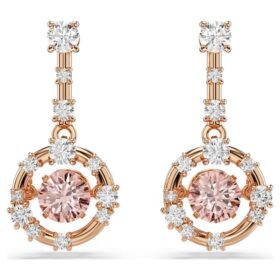 Pendientes colgantes Constella de corte redondo, piedra danzante, rosa, chapados en tono oro rosa