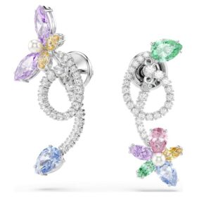 Pendientes colgantes de Ariana Grande x Swarovski con «ear jacket» y cortes mixtos, libélula, flor, multicolor, chapados en rodio