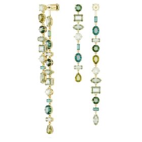 Pendientes colgantes Gema: diseño asimétrico, cortes mixtos, extralargos, verdes, chapados en tono dorado