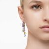 Pendientes colgantes Gema: diseño asimétrico, cortes mixtos, largos, multicolores, chapados en rodio