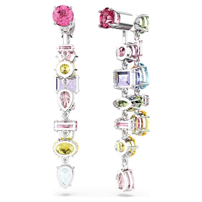 Pendientes colgantes Gema: diseño asimétrico, cortes mixtos, largos, multicolores, chapados en rodio