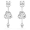 Pendientes colgantes Idyllia con cortes mixtos, corazón con flecha, blancos, chapados en rodio