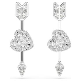Pendientes colgantes Idyllia con cortes mixtos, corazón con flecha, blancos, chapados en rodio