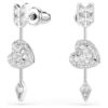Pendientes colgantes Idyllia con cortes mixtos, corazón con flecha, blancos, chapados en rodio