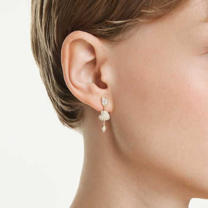 Pendientes colgantes Idyllia con cortes mixtos, corazón con flecha, blancos, chapados en tono dorado Pendientes colgantes Idyllia con cortes mixtos, corazón con flecha, blancos, chapados en tono dorado