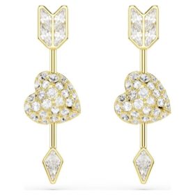 Pendientes colgantes Idyllia con cortes mixtos, corazón con flecha, blancos, chapados en tono dorado