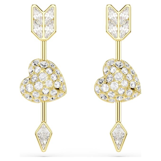 Pendientes colgantes Idyllia con cortes mixtos, corazón con flecha, blancos, chapados en tono dorado Pendientes colgantes Idyllia con cortes mixtos, corazón con flecha, blancos, chapados en tono dorado