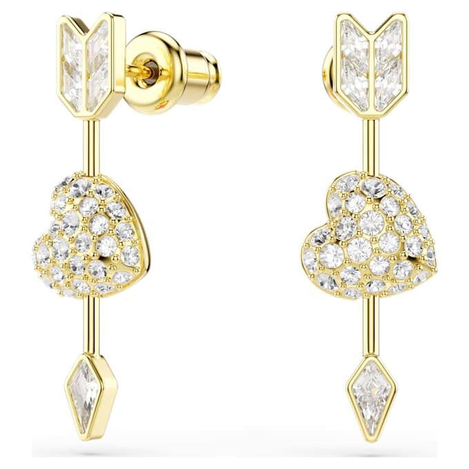 Pendientes colgantes Idyllia con cortes mixtos, corazón con flecha, blancos, chapados en tono dorado Pendientes colgantes Idyllia con cortes mixtos, corazón con flecha, blancos, chapados en tono dorado